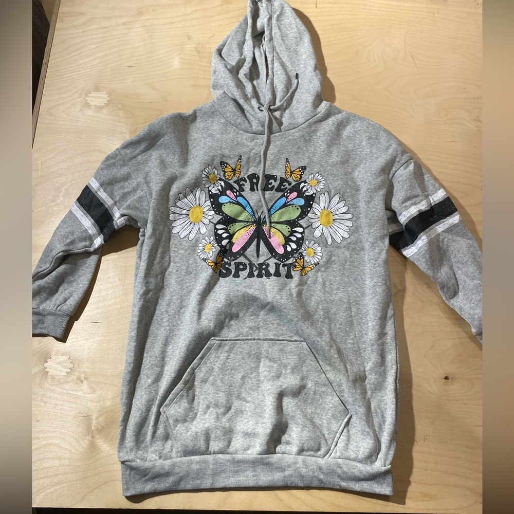 NOBO Gray 'Free Spirit' Hoodie with Butterfly Design XL (15-17) (MO)
